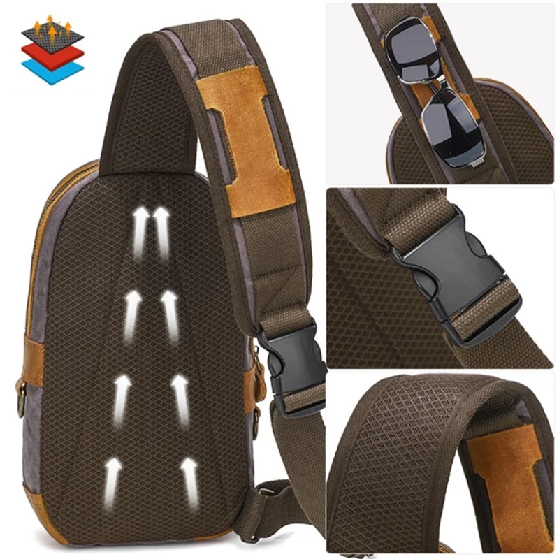 Retro Waxed Canvas+Cowhide Chest Bag Waterproof Men Single Shoulder Crossbody Bag - Grey