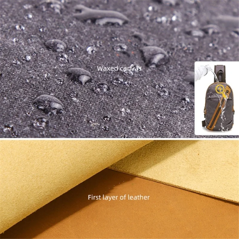 Retro Waxed Canvas+Cowhide Chest Bag Waterproof Men Single Shoulder Crossbody Bag - Grey