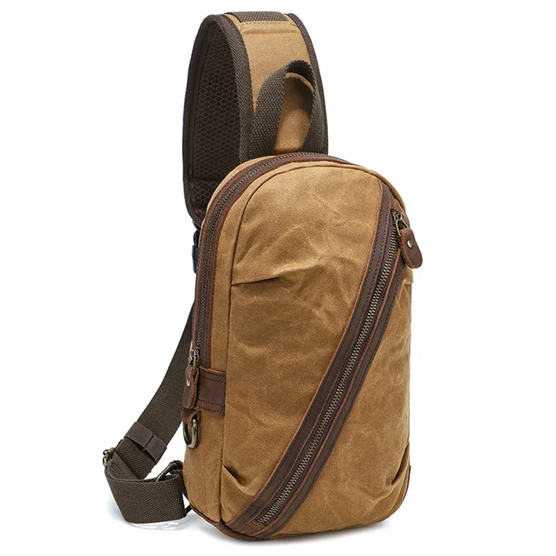 Retro Waxed Canvas+Cowhide Chest Bag Waterproof Men Single Shoulder Crossbody Bag - Yellow