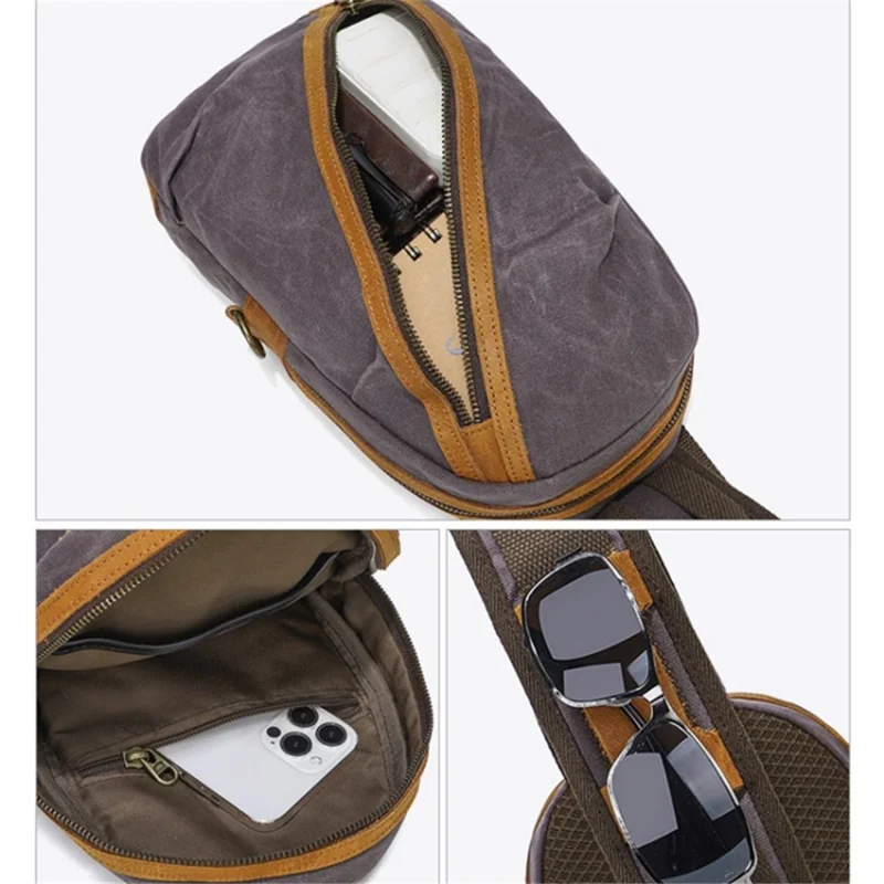 Retro Waxed Canvas+Cowhide Chest Bag Waterproof Men Single Shoulder Crossbody Bag - Yellow