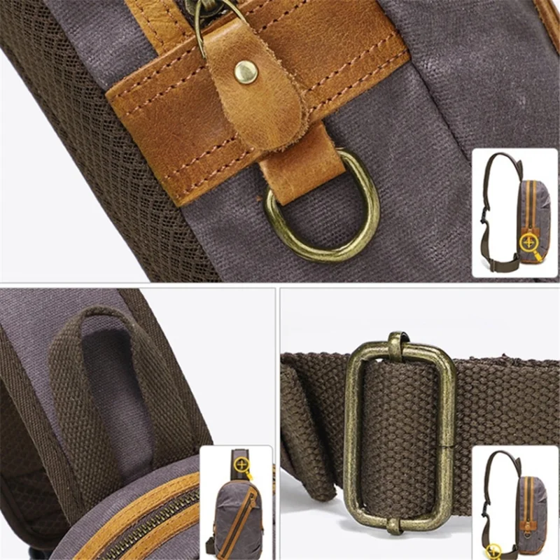 Retro Waxed Canvas+Cowhide Chest Bag Waterproof Men Single Shoulder Crossbody Bag - Yellow