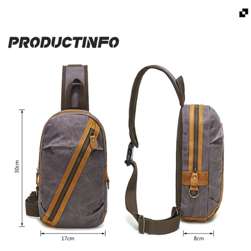 Retro Waxed Canvas+Cowhide Chest Bag Waterproof Men Single Shoulder Crossbody Bag - Yellow