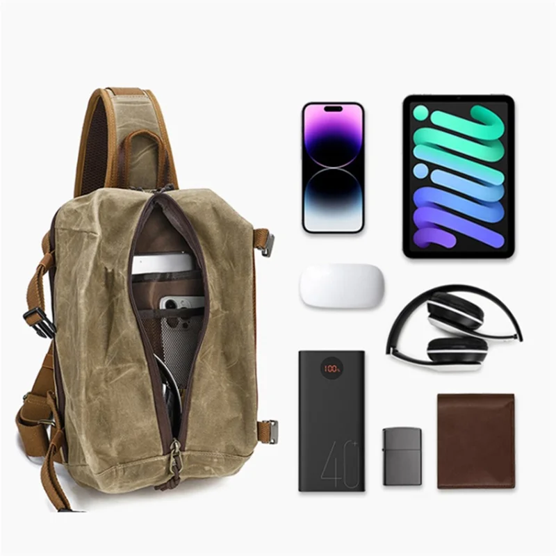 Retro Men Waxed Canvas+Cowhide Chest Bag Breathable Single Shoulder Crossbody Bag - Yellow