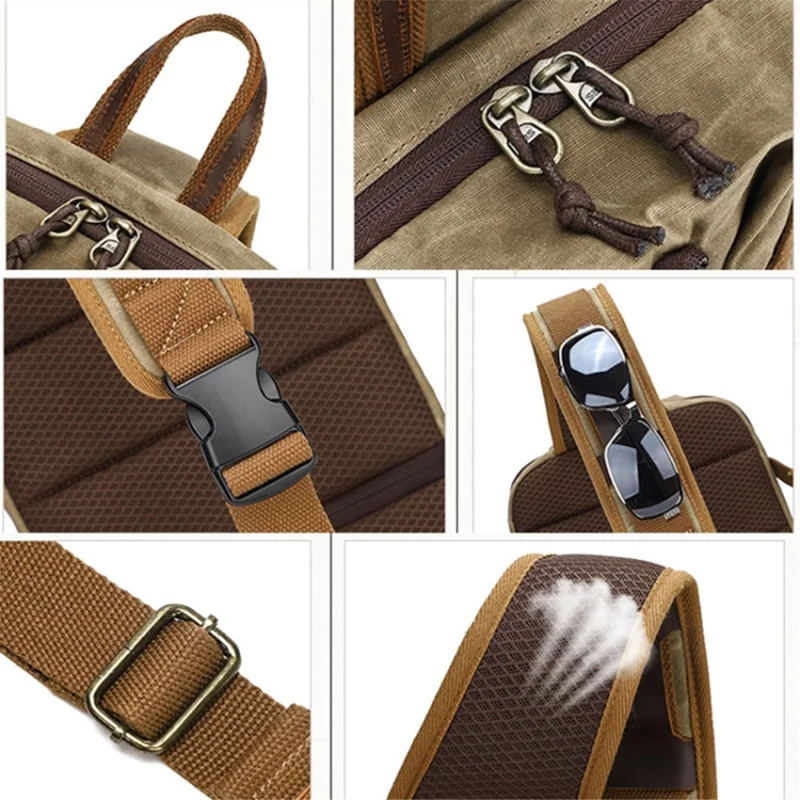 Retro Men Waxed Canvas+Cowhide Chest Bag Breathable Single Shoulder Crossbody Bag - Yellow