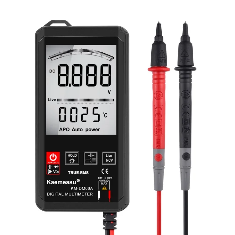 KAEMEASU KM-DM06A Multimetro Digitale a Schermo Tattile Portatile Bianco Retroilluminato Tester di Tensione AC / DC Senza Batteria