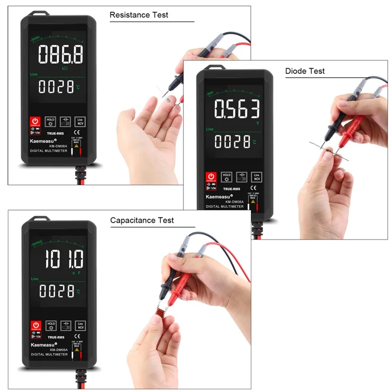 KAEMEASU KM-DM06A Colored Digital Multimeter with Touch Screen, Portable DC / AC Voltage Smart Tester, No Battery