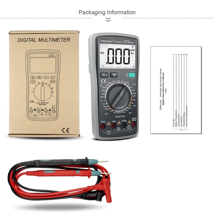 KAEMEASU KM-DM02S Affichage LCD Multimètre Numérique Intelligent Diffusion Vocale Testeur Électrique pour Tension CA / CC, Courant, Sans Piles