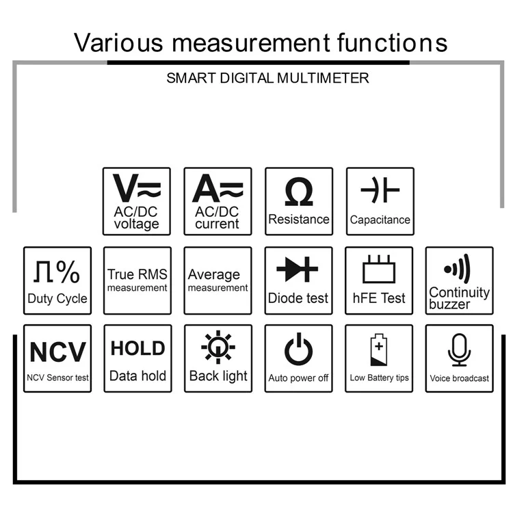 KAEMEASU KM-DM02S Affichage LCD Multimètre Numérique Intelligent Diffusion Vocale Testeur Électrique pour Tension CA / CC, Courant, Sans Piles