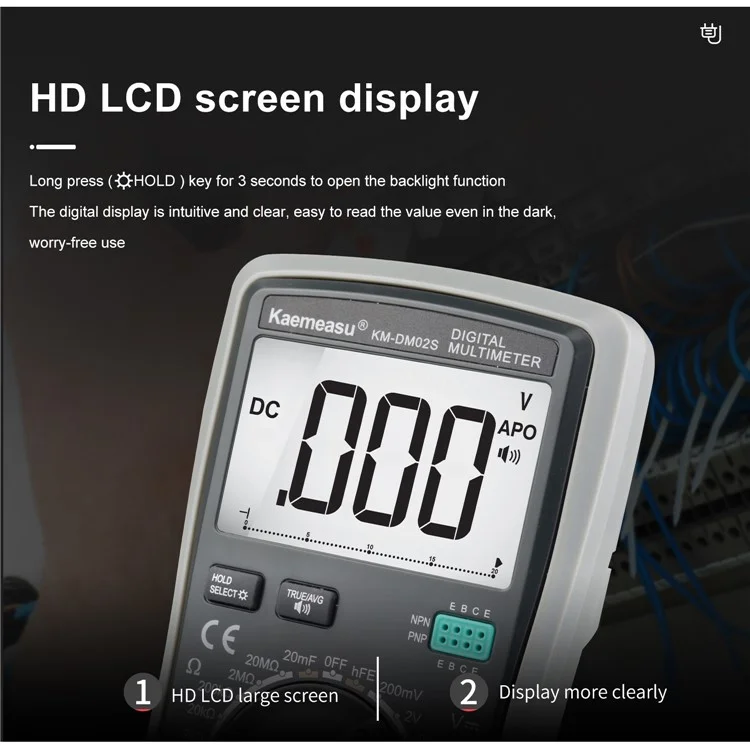 KAEMEASU KM-DM02S Affichage LCD Multimètre Numérique Intelligent Diffusion Vocale Testeur Électrique pour Tension CA / CC, Courant, Sans Piles