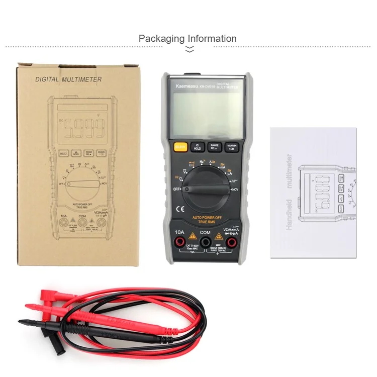 KAEMEASU KM-DM01B Multimètre Automatique Haute Précision à Onde Carrée, Multifonctions avec Lampe de Poche, Sans Pile