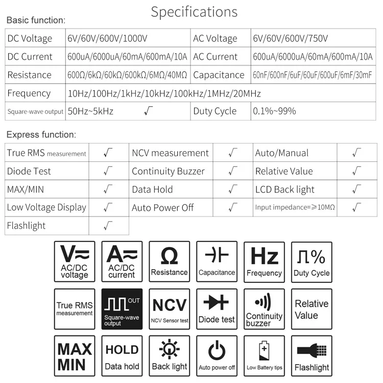 Kaemeasu KM-DM01B Autométrica Auto Multiméter Square Salido Multímetro Multifunción Con Linterna, Sin Batería