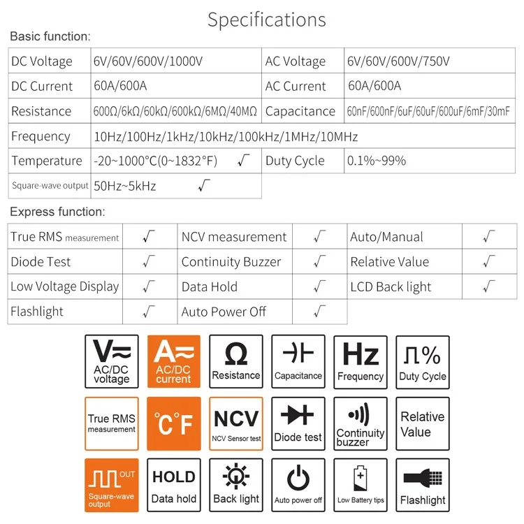 KAEMEASU KM-CM21D Digital Clamp Meter Multimeter Electrical Tester Measuring AC / DC Voltage, Current, NCV (No Battery)