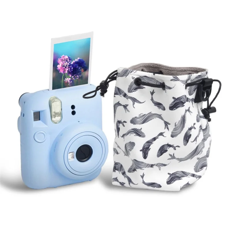 Printing Waterproof Drawstring Camera Bag for Instant Cameras Versatile Storage Bag - Green Leaf