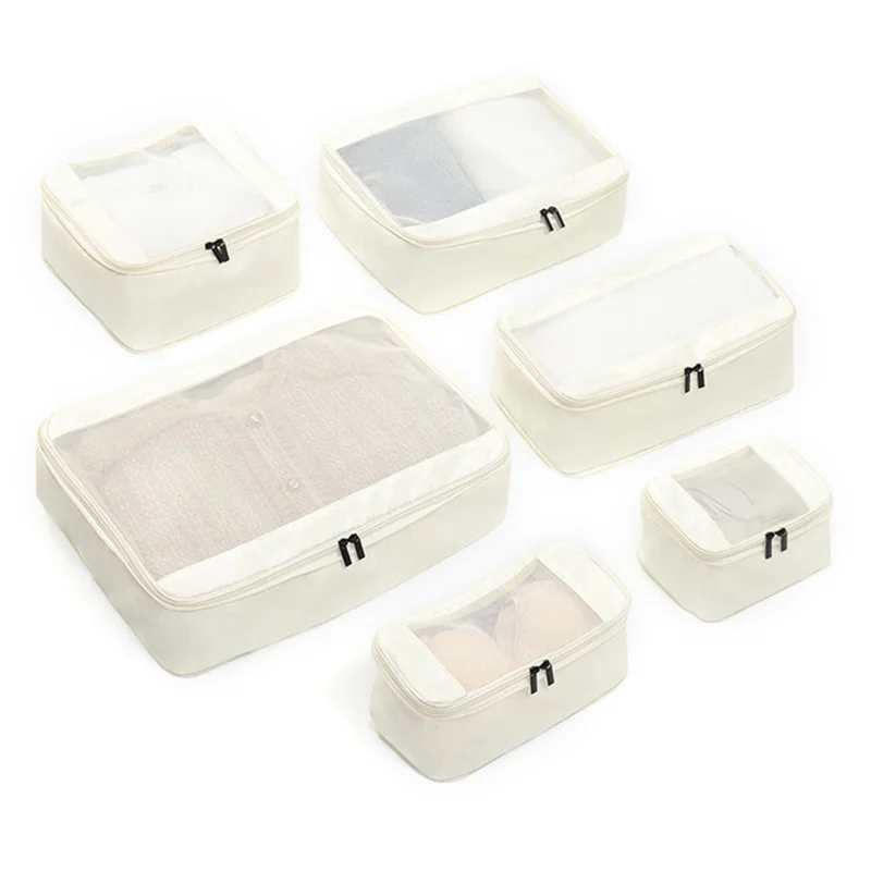 6Pcs Travel Luggage Organizer Compression Packing Cubes Set Suitcase Storage Bag - White