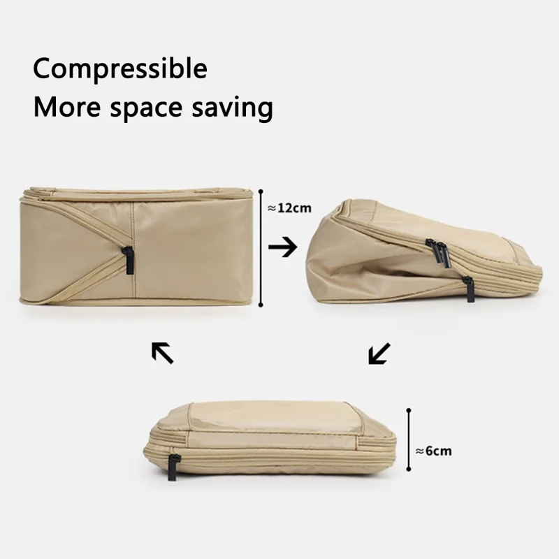 6Pcs Travel Luggage Organizer Compression Packing Cubes Set Suitcase Storage Bag - White