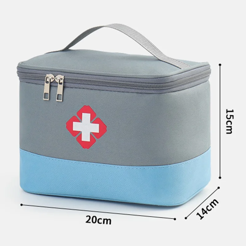 20 x 14 x 15cm Medicine Storage Bag Pill Bottle Organizer Medicine Box Empty with Portable Handle, First Aid Box, Size: S - Blue / Grey