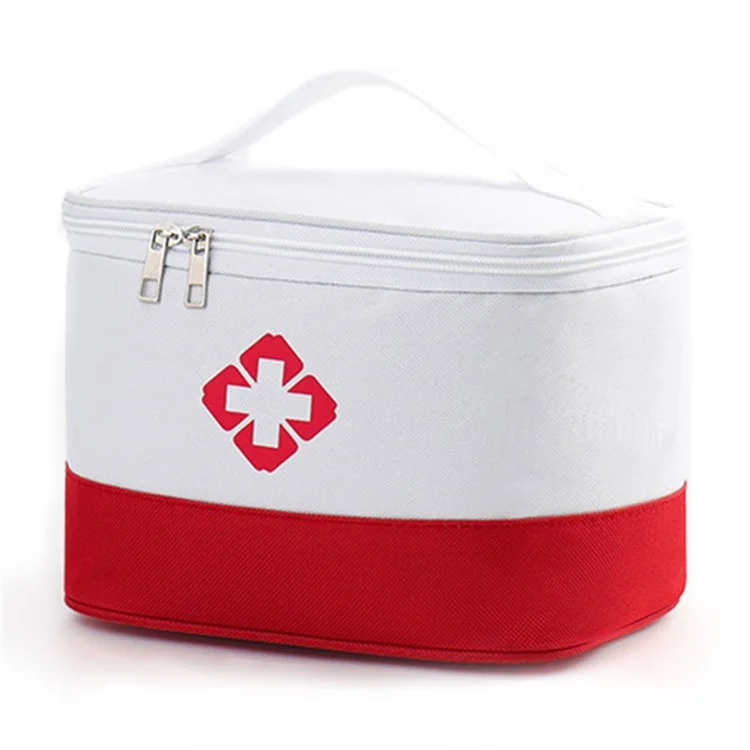Borsa per medicinali 20 x 14 x 15 cm Organizzatore per bottiglie di pillole Scatola per medicinali Vuota con manico portatile, Cassetta di pronto soccorso, Dimensione: S - Rosso / Bianco