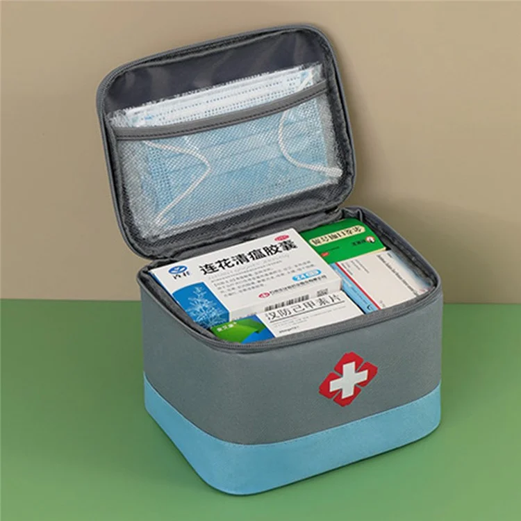 Borsa per medicinali 20 x 14 x 15 cm Organizzatore per bottiglie di pillole Scatola per medicinali Vuota con manico portatile, Cassetta di pronto soccorso, Dimensione: S - Rosso / Bianco