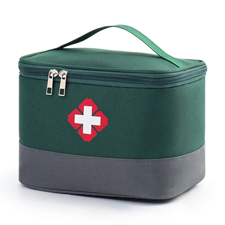 20 x 14 x 15cm Medicine Storage Bag Pill Bottle Organizer Medicine Box Empty with Portable Handle, First Aid Box, Size: S - Blackish Green / Grey