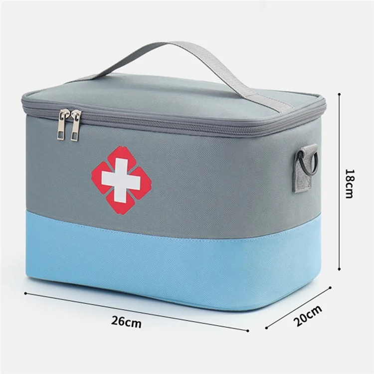 26 x 20 x 18cm Portable Medicine Bag Pill Bottle Storage Organizer Medicine First Aid Box Empty with Strap, Size: M - Blue / Grey