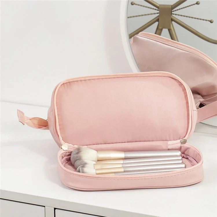 17.5 x 9 x 10cm Sac de Rangement pour Maquillage et Cosmétiques en PU, Organisateur Zippé Portable pour Voyage, Taille : S - Rose