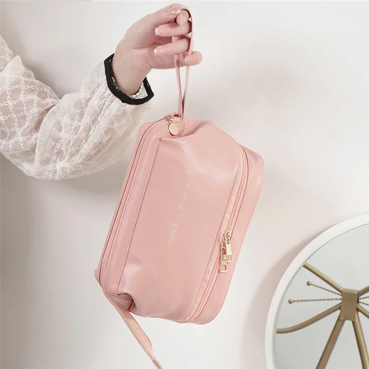 17.5 x 9 x 10cm Sac de Rangement pour Maquillage et Cosmétiques en PU, Organisateur Zippé Portable pour Voyage, Taille : S - Rose