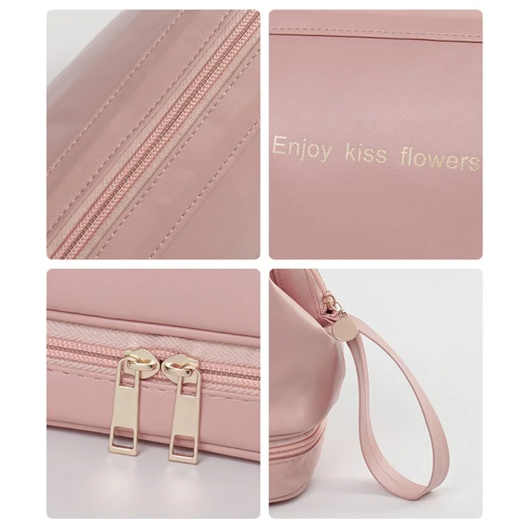 17.5 x 9 x 10cm Sac de Rangement pour Maquillage et Cosmétiques en PU, Organisateur Zippé Portable pour Voyage, Taille : S - Rose