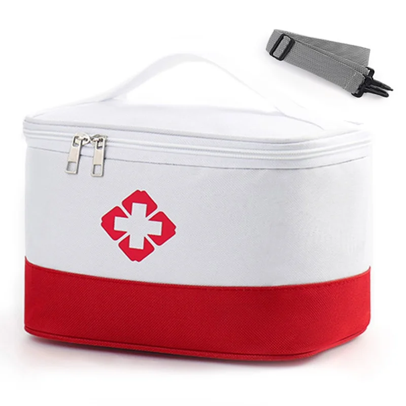 30 x 24 x 20cm Medicine Storage Bag with Strap, Portable Pill Bottle Organizer Medicine First Aid Box for Home Travel, Size: L - Red / White