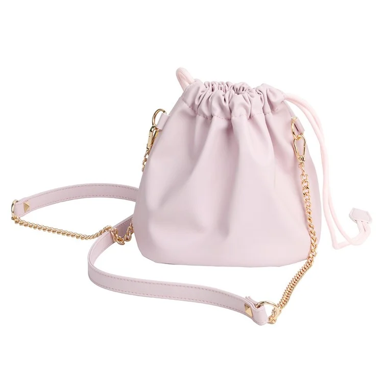 Drawstring Closure PU Leather Phone Pouch Crossbody Bag Shoulder Bag Cloud Shape Daypack - Pink