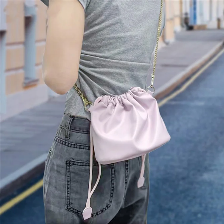 Drawstring Closure PU Leather Phone Pouch Crossbody Bag Shoulder Bag Cloud Shape Daypack - Pink