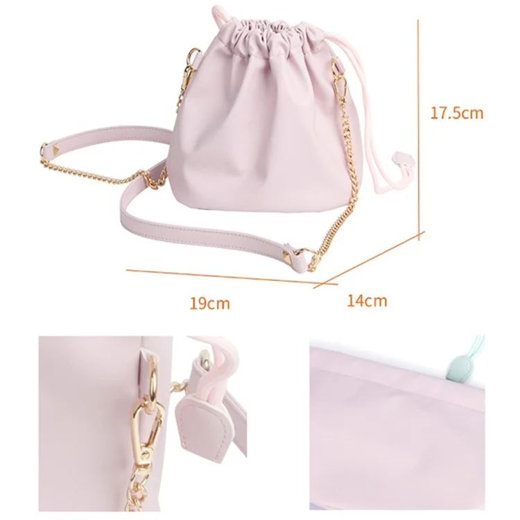 Drawstring Closure PU Leather Phone Pouch Crossbody Bag Shoulder Bag Cloud Shape Daypack - Pink