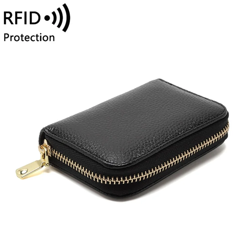 1626 First Layer Cowhide Small Wallet RFID Blocking Card Bag Zipper Coin Purse - Yellow