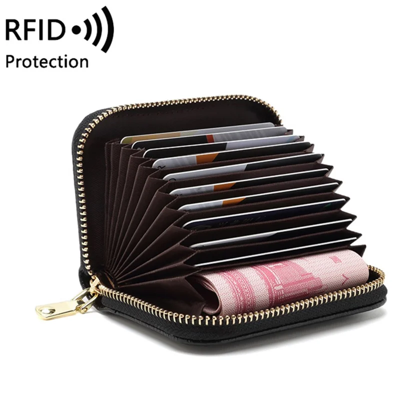 1626 First Layer Cowhide Small Wallet RFID Blocking Card Bag Zipper Coin Purse - Baby Pink
