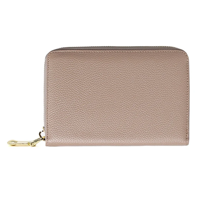 Portafoglio piccolo in pelle di mucca di prima qualità RFID Blocking Borsa porta monete con zip - Cachi 