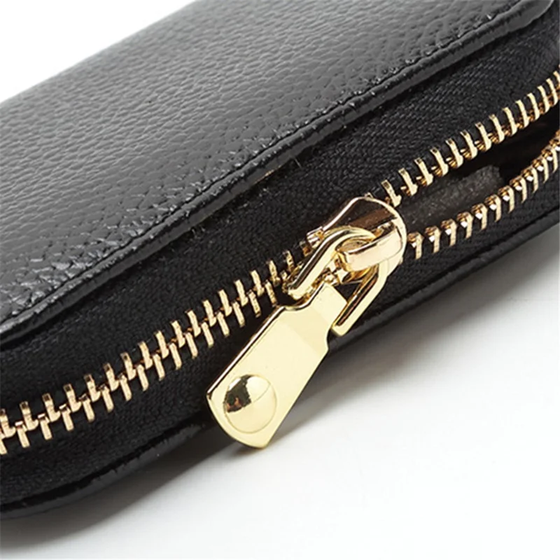 Portafoglio piccolo in pelle di mucca di prima qualità RFID Blocking Borsa porta monete con zip - Cachi 