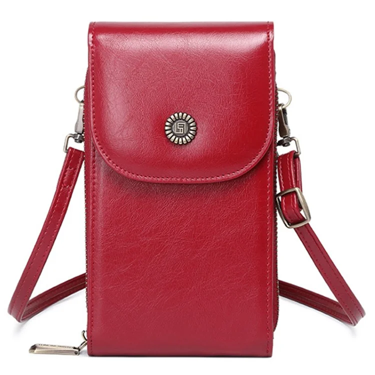 1666 Mini PU Leather Women Crossbody Bag Vertical Phone Carrying Bag - Wine Red