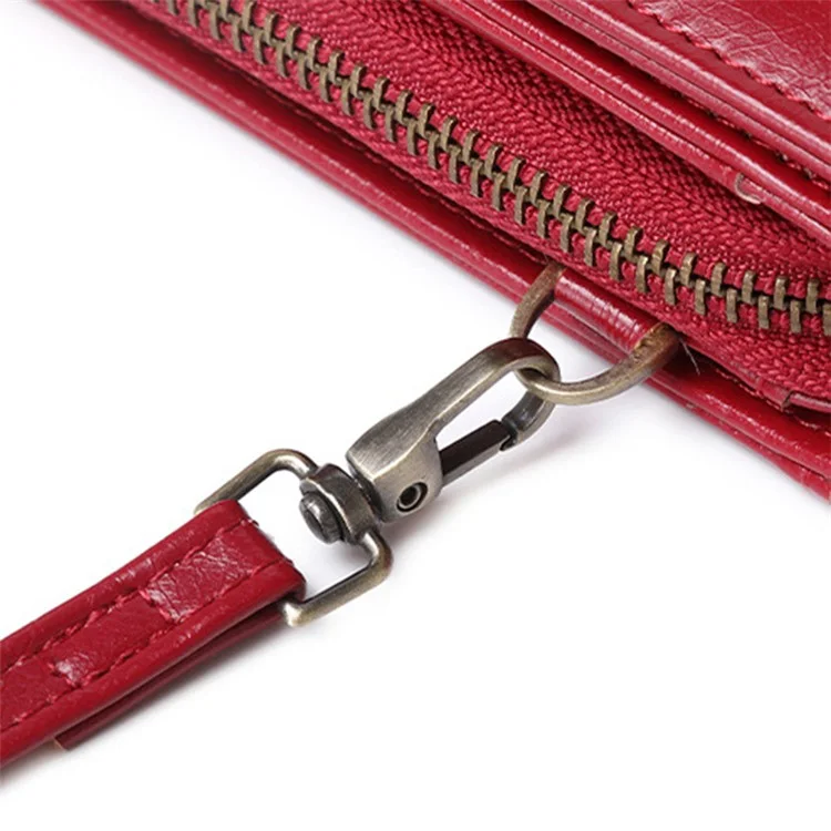 1666 Mini PU Leather Women Crossbody Bag Vertical Phone Carrying Bag - Wine Red
