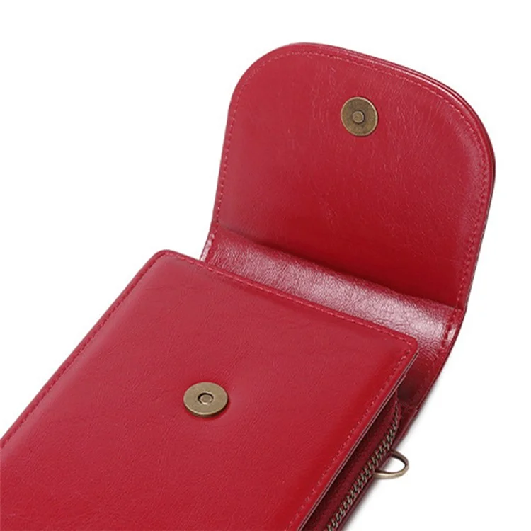 1666 Mini PU Leather Women Crossbody Bag Vertical Phone Carrying Bag - Wine Red