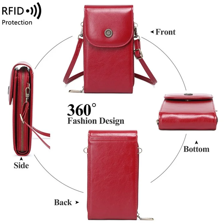 1666 Mini PU Leather Women Crossbody Bag Vertical Phone Carrying Bag - Wine Red