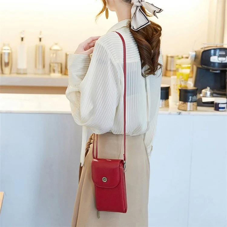 1666 Mini PU Leather Women Crossbody Bag Vertical Phone Carrying Bag - Wine Red