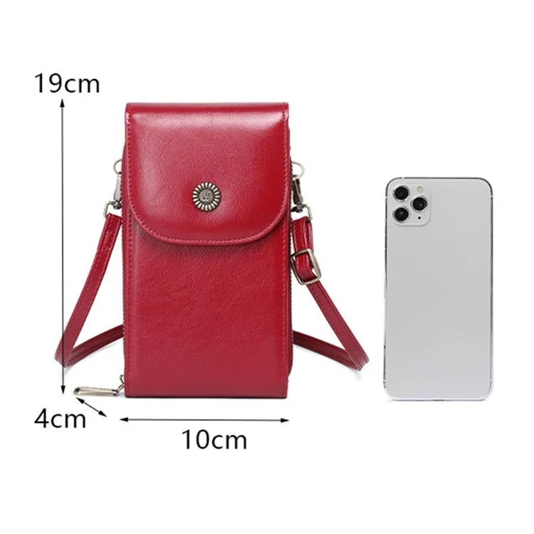 1666 Mini PU Leather Women Crossbody Bag Vertical Phone Carrying Bag - Wine Red