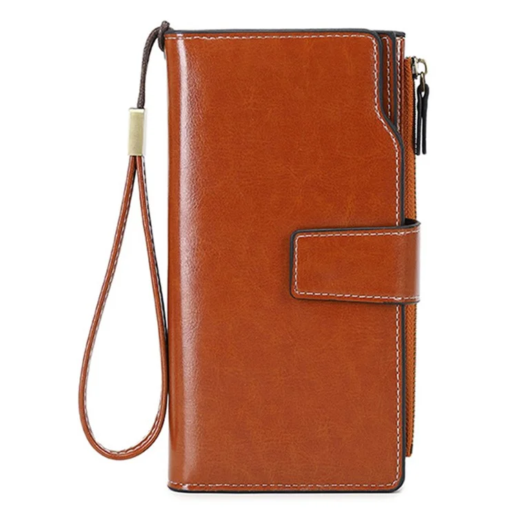 1669 RFID Blocking Women Long Wallet Retro PU Leather Clutch Purse - Marrone