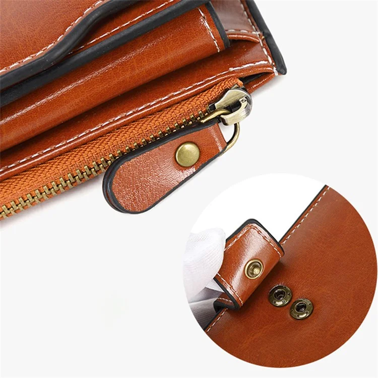 1669 RFID Blocking Women Long Wallet Retro PU Leather Clutch Purse - Marrone