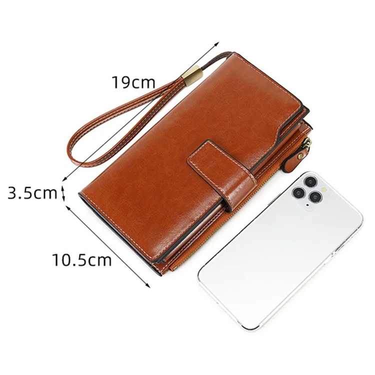 1669 RFID Blocking Women Long Wallet Retro PU Leather Clutch Purse - Marrone