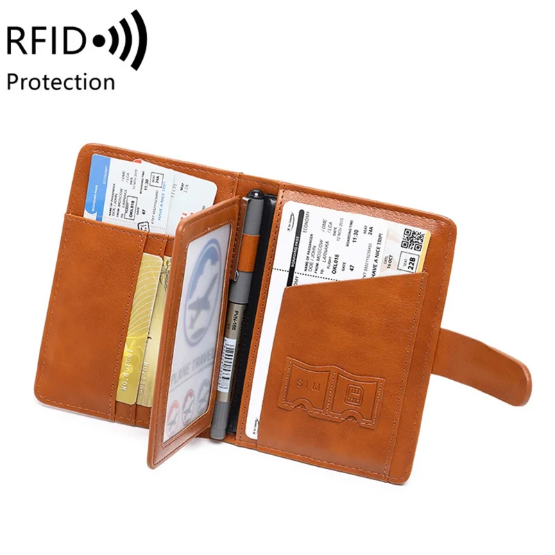 HZ713 Travel Passport Bag RFID Blocking PU Leather Credit Cards Holder Bag - Grey