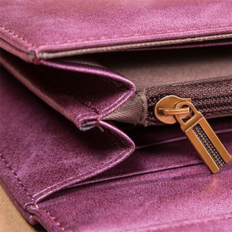 BANYANU BYN-8095 Retro Women Long Wallet Second-layer Cowhide Clutch Purse - Wine Red
