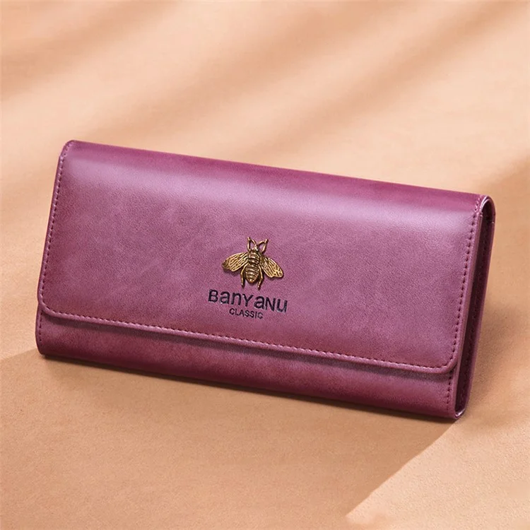 BANYANU BYN-8095 Retro Women Long Wallet Second-layer Cowhide Clutch Purse - Wine Red