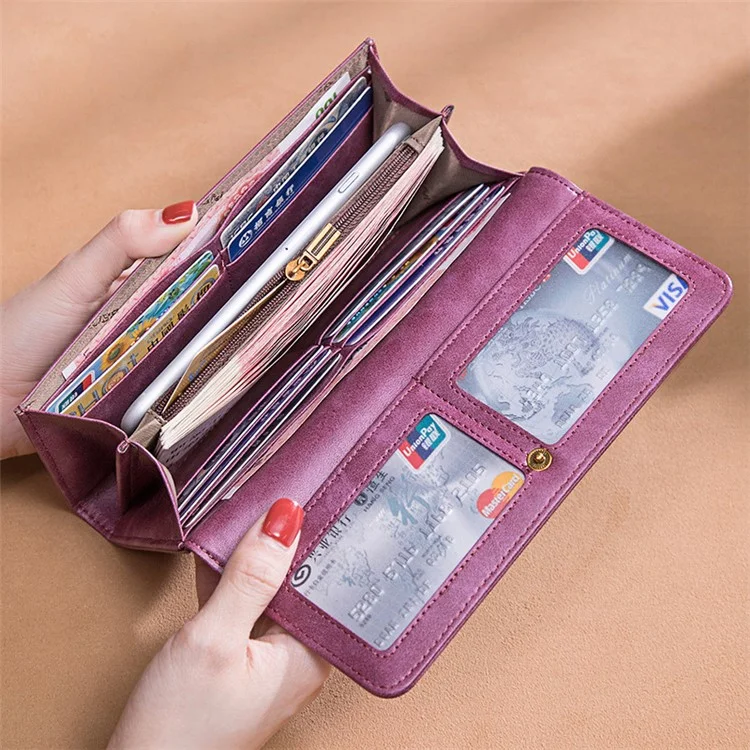 BANYANU BYN-8095 Retro Women Long Wallet Second-layer Cowhide Clutch Purse - Wine Red