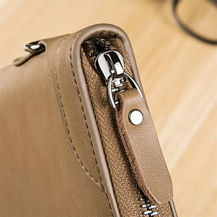BANYANU N991 Portefeuille en cuir de vache huilé et ciré pour hommes Portefeuille zippé de grande capacité - Kaki 