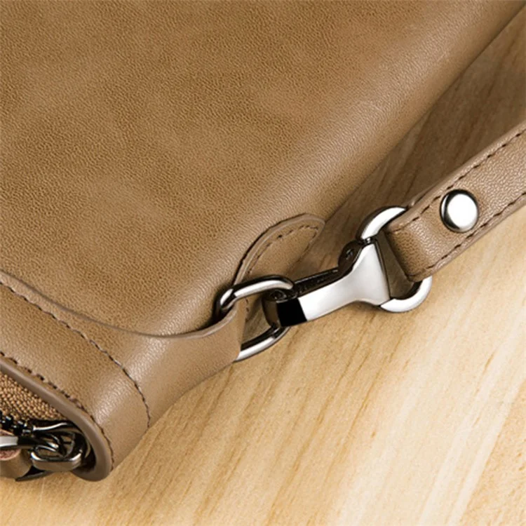 BANYANU N991 Portefeuille en cuir de vache huilé et ciré pour hommes Portefeuille zippé de grande capacité - Kaki 